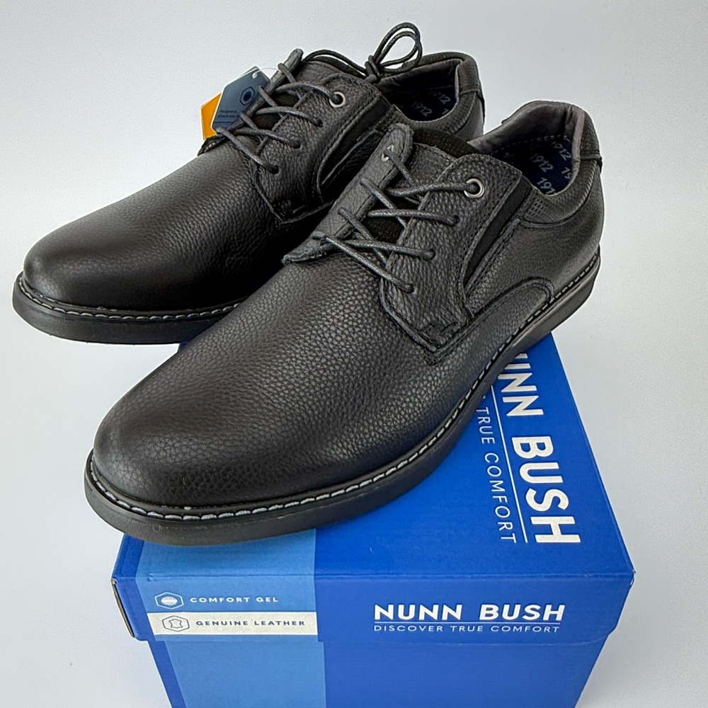 Nunn Bush Bayridge PT OX Leather Plain Toe Oxford Shoes Mens 9.5 M Black NIB